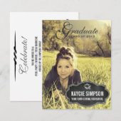 Invitation Pleine partie de diplômé de photo avec l'étiquette (Devant / Derrière)