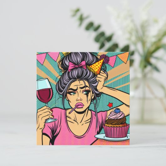 Invitation Pleure si tu veux pop art Anniversaire (Debout devant)