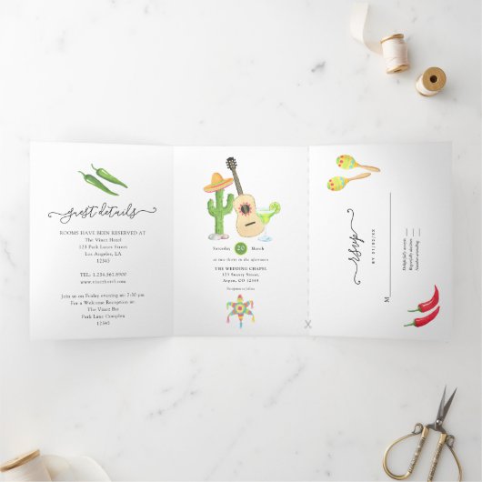 Invitation pliable en trois volets pour une Fiesta (Intérieur)