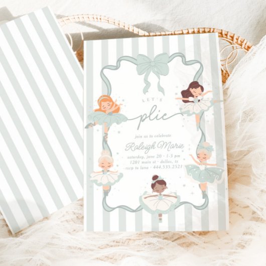 Invitation Plié Turquoise Ballet Girls Ballerina Anniversaire