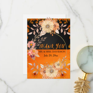 Invitation pliée bohème florale monochrome orange