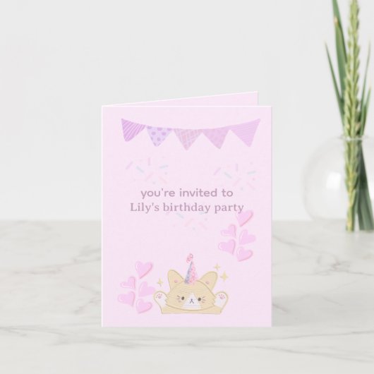 Invitation pliée fille anniversaire |carte personn (Devant)