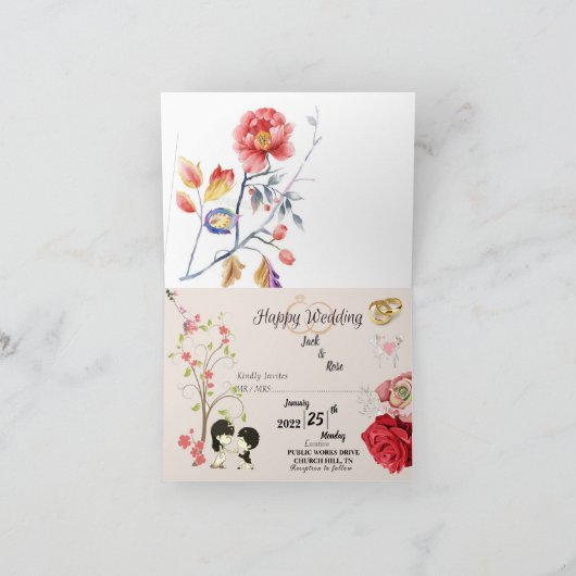 Invitation pliée mariage (Intérieur)