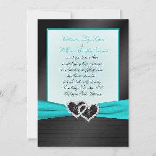 Invitation Plis noirs de satin de FAUX de monogramme avec (Devant)