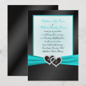Invitation Plis noirs de satin de FAUX de monogramme avec (Devant / Derrière)
