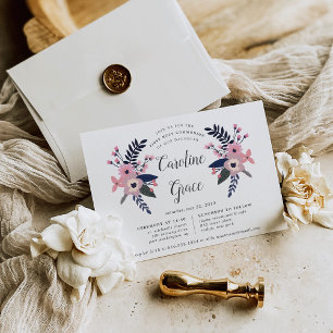 Invitation Plomb rose   Première communion sainte florale