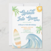 Invitation Plonge dans la fête d'anniversaire de 7 ans Beach (Devant)