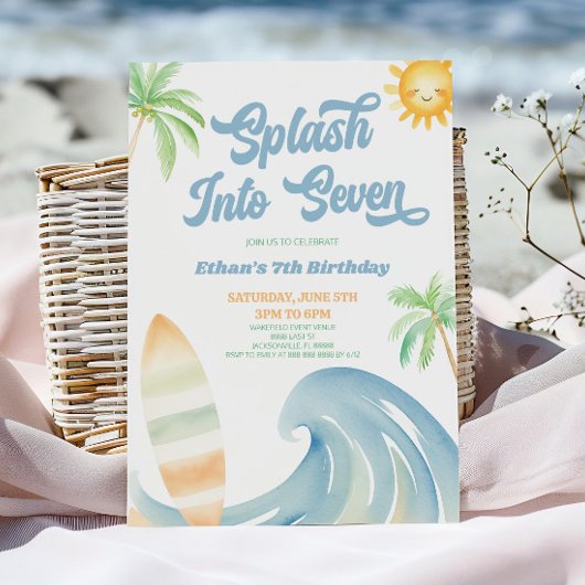Invitation Plonge dans la fête d'anniversaire de 7 ans Beach