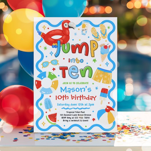 Invitation Plonge dans les dix ans d'été Fête d'anniversaire