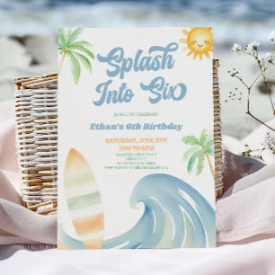 Invitation Plonge dans Six Fête d'anniversaire de 6 ans Surf 