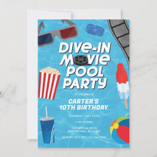 Invitation Plongée dans le pool de films fête Anniversaire In (Devant)