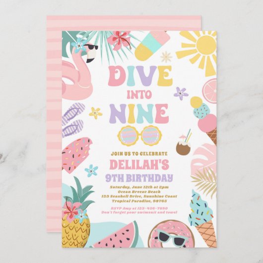 Invitation Plongée dans neuf Tropical Beach 9e fête d'anniver (Devant / Derrière)