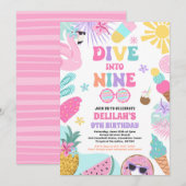 Invitation Plongée dans neuf Tropical Beach 9e fête d'anniver (Devant / Derrière)