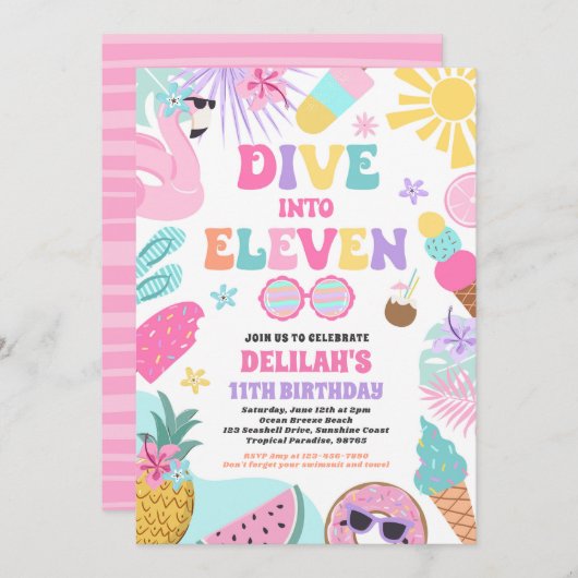 Invitation Plongée dans onze plage tropicale 11e anniversaire (Devant / Derrière)
