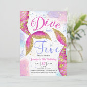 Invitation Plongée en cinq filles rose 5e fête d'anniversaire (Debout devant)
