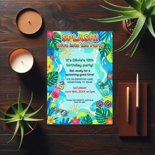 Invitation Plongée estivale pour fête d'anniversaire