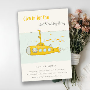 Invitation Plongée Sous-Marine Jaune À Tout Âge Anniversaire