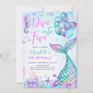 Invitation Plongeon de Sirène pour un Cinquième Anniversaire