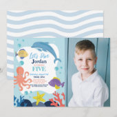 Invitation Plongeons dans les 5 Océan Dauphin Pieuvre Mer Pho (Devant / Derrière)