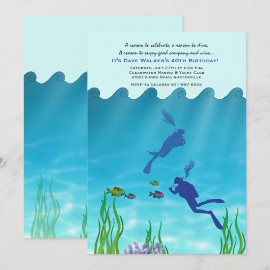 Invitation Plongeurs Scuba (Devant / Derrière)