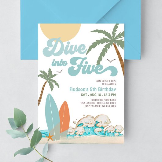Invitation Plongez dans cinq fête d'anniversaire de garçon de