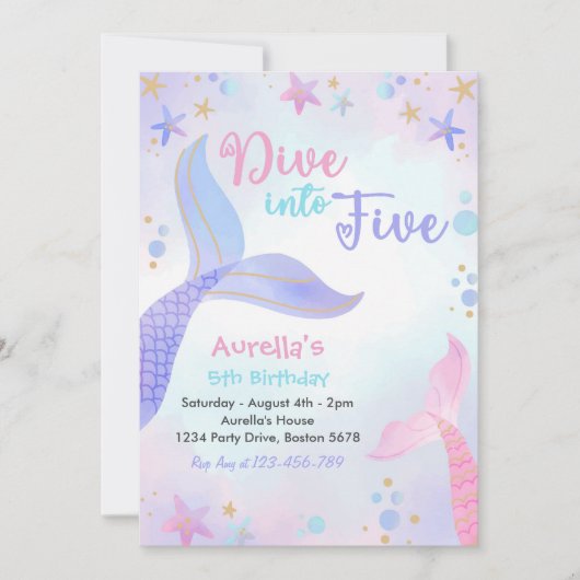 Invitation Plongez dans cinq filles 5e fête d'anniversaire (Devant)