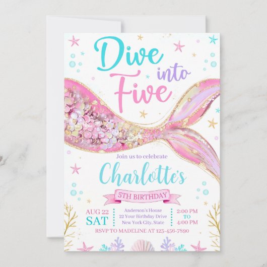 Invitation Plongez dans cinq Invitation, Mermaid Bash Sous (Devant)