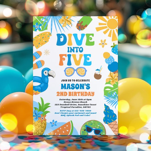 Invitation Plongez dans Cinq Plage Tropicale 5e fête d'annive