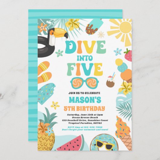 Invitation Plongez dans Cinq Plage Tropicale 5e fête d'annive (Devant / Derrière)