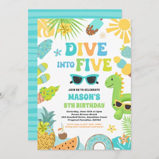Invitation Plongez dans Cinq Plage Tropicale 5e fête d'annive (Devant / Derrière)