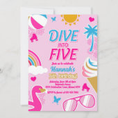 Invitation Plongez dans cinq Pool Party Anniversaire Fille ét (Devant)