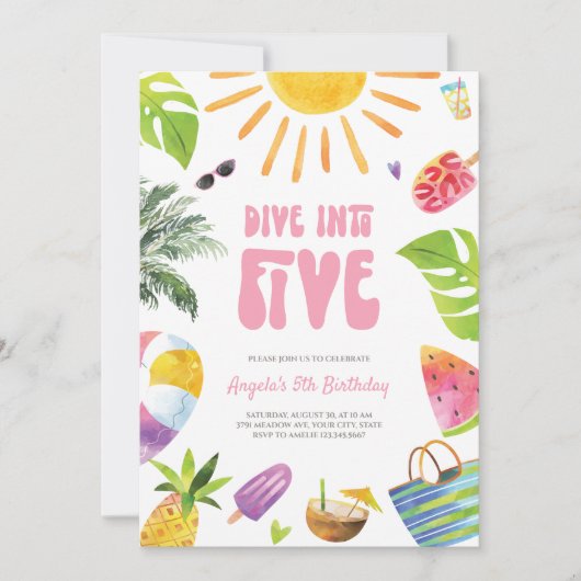 Invitation Plongez dans cinq roses Retro Anniversaire Invitat (Devant)