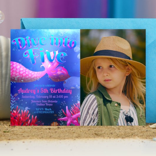 Invitation Plongez dans Cinq - Sirène avec paysage photo