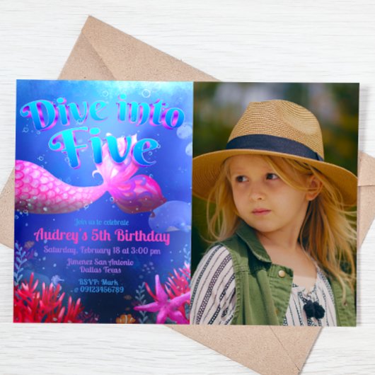 Invitation Plongez dans Cinq - Sirène avec paysage photo