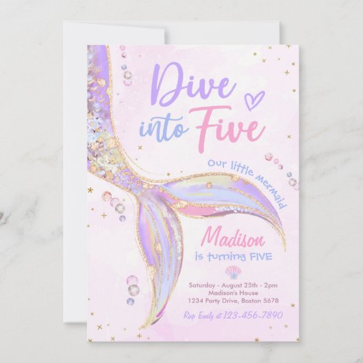 Invitation Plongez dans cinq sirènes 5e fête d'anniversaire (Devant)