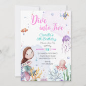 Invitation Plongez dans cinq sirènes fille 5e anniversaire fê (Devant)