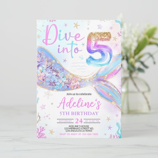 Invitation Plongez dans cinq sirènes violet Turquoise 5e sirè (Debout devant)