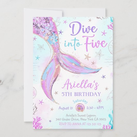 Invitation Plongez dans cinq sirènes violet Turquoise 5e sirè (Devant)