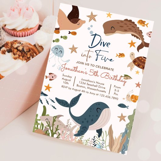 Invitation Plongez dans cinq sous la mer Fête d'anniversaire 