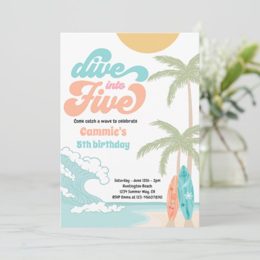 Invitation Plongez dans cinq Surf rétro 5e fête d'anniversair (Debout devant)