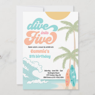 Invitation Plongez dans cinq Surf rétro 5e fête d'anniversair