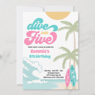 Invitation Plongez dans cinq Surf rétro 5e fête d'anniversair