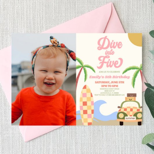Invitation Plongez dans cinq Surfs photo 5e fête d'anniversai