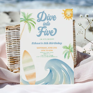 Invitation Plongez dans Five Beach Surf Blue Fête d'anniversa