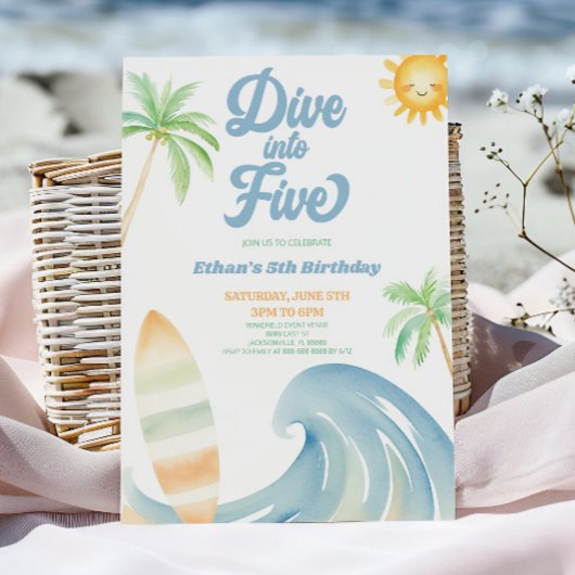 Invitation Plongez dans Five Beach Surf Blue Fête d'anniversa