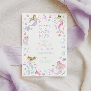 Invitation Plongez dans Five Mermaid Girls Anniversaire viole