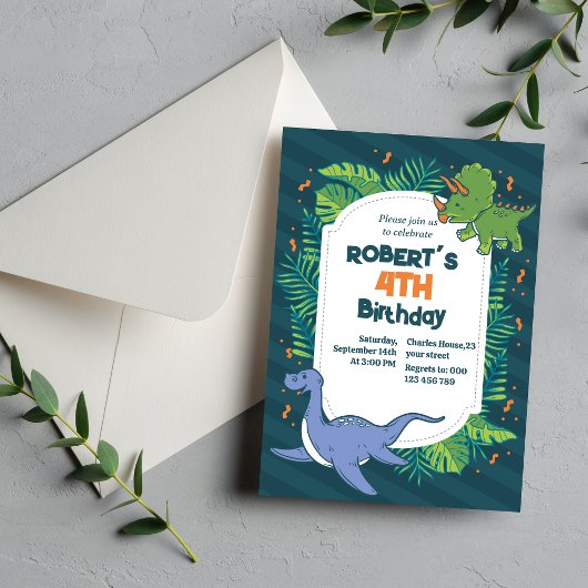 Invitation Plongez dans Fun ! Dinosaure à main