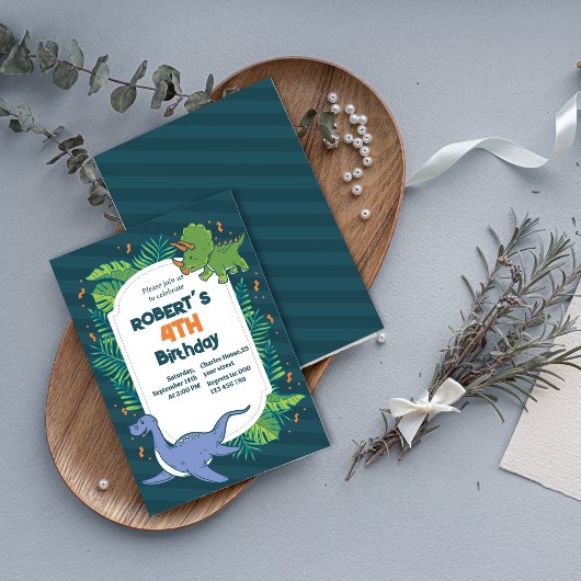 Invitation Plongez dans Fun ! Dinosaure à main