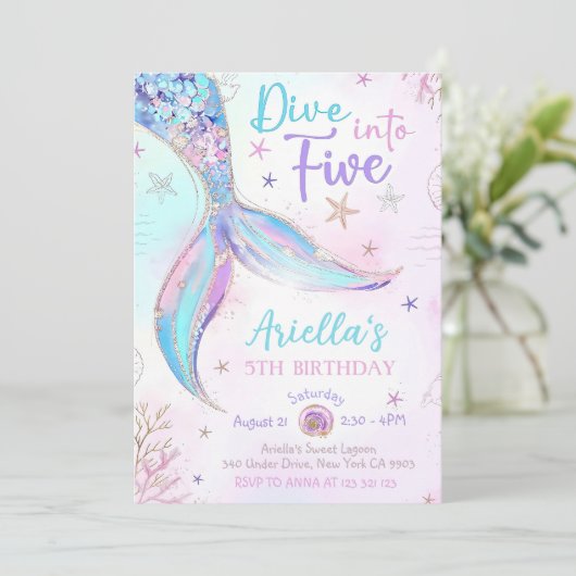 Invitation Plongez dans la 5ème Sirène Violet Bleu Turquoise (Debout devant)