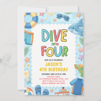 Invitation Plongez dans la fête d'anniversaire de 4 ans au bo